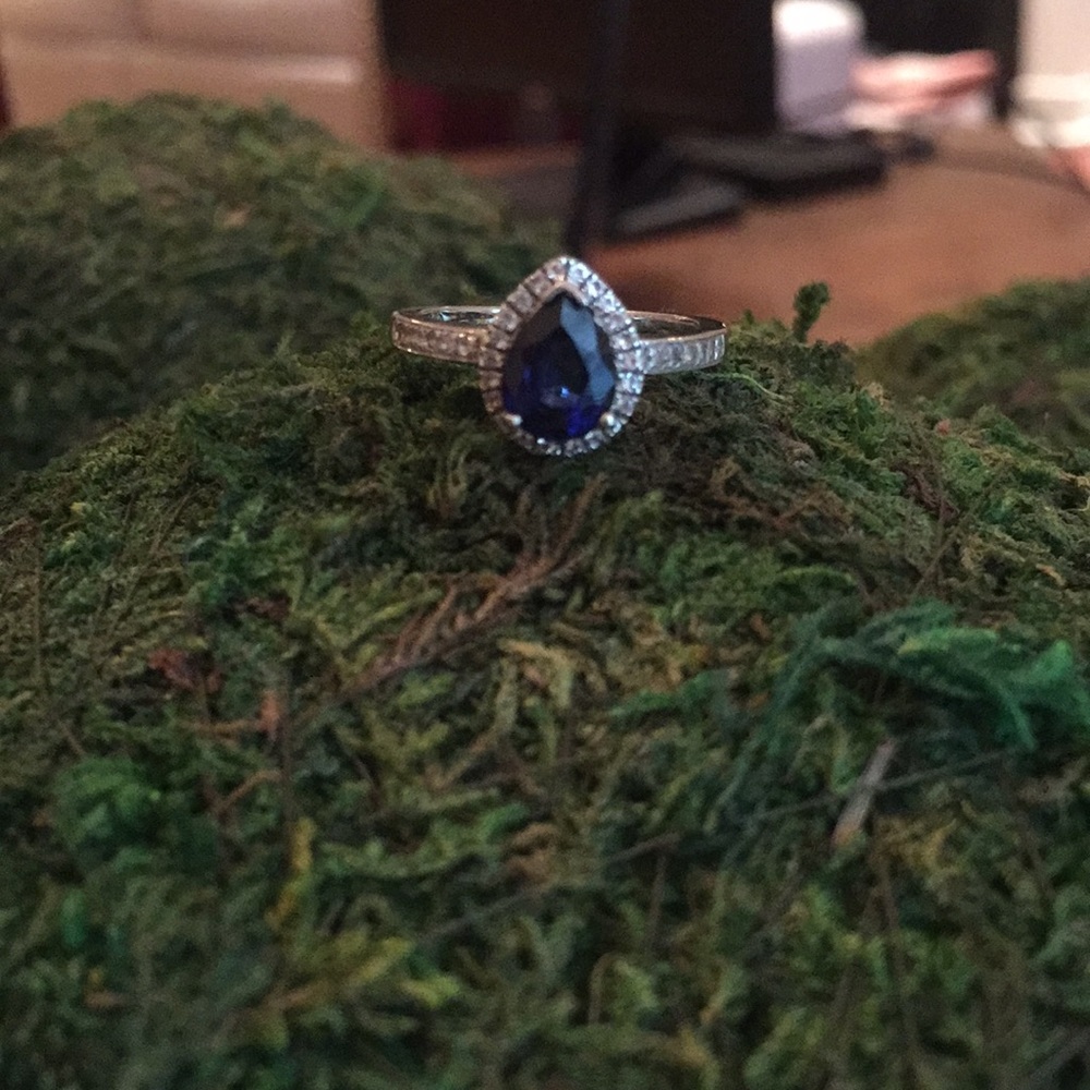 Lab created sapphire and diamond ring